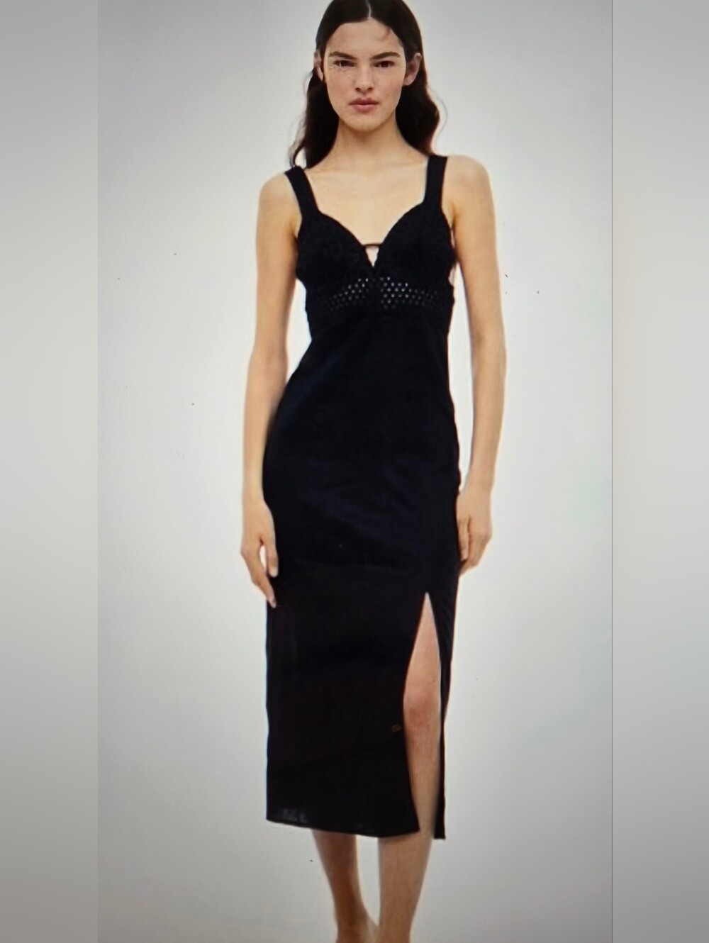 H&M Linen Dress with Eyelet Embroidery, Black, Size XL, NWT